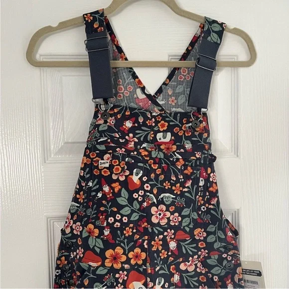NWT Rare Duluth Trading Co Women’s Shortall Heirloom Overalls Gnome Mushroom -S - Picture 2 of 11
